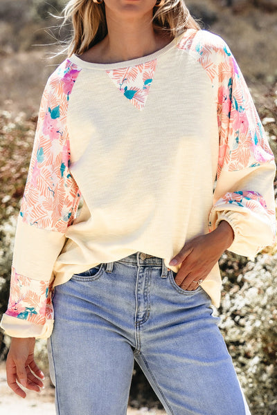 Explore More Collection - Printed Round Neck Balloon Sleeve Sweatshirt