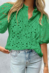 Explore More Collection - Eyelet Button Up Half Sleeve Blouse