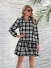 Explore More Collection - Ruffle Hem Plaid Button Down Long Sleeve Dress