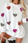 Explore More Collection - Valentine’s Day Sequin Heart Round Neck Long Sleeve Sweatshirt