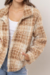 Explore More Collection - Plaid Collared Neck Boucle Jacket with Pockets