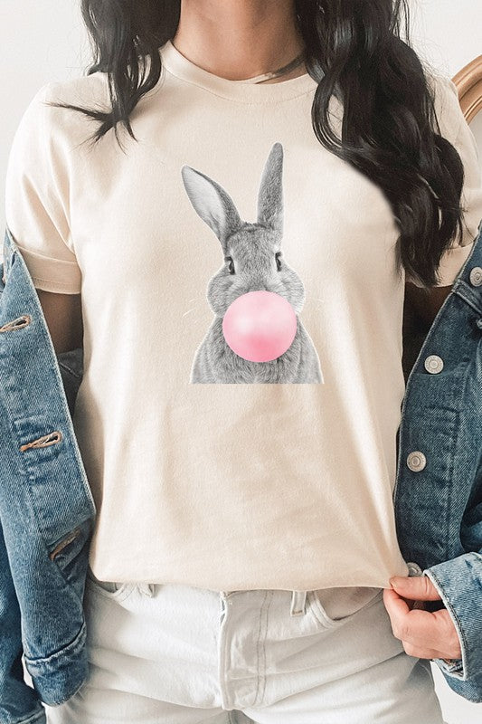 Explore More Collection - Plus Size - Cute Bubblegum Bunny Easter PLUS Graphic Tee