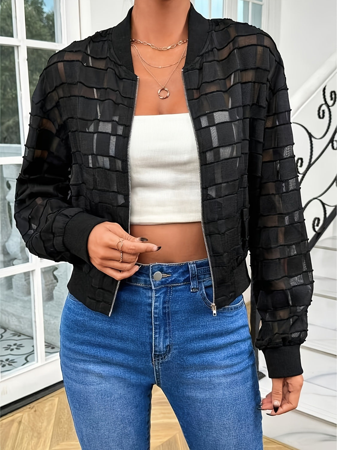 Explore More Collection - Zip Up Baseball Collar Outerwear
