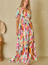 Explore More Collection - Slit Printed Surplice Short Sleeve Maxi Dress