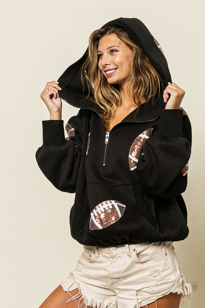 Explore More Collection - BiBi Sequin Football Half Zip Hoodie