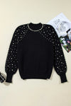 Explore More Collection - Pearl Detail Mock Neck Long Sleeve Sweater