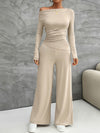 Explore More Collection - Long Sleeve Top and Wide Leg Pants Set