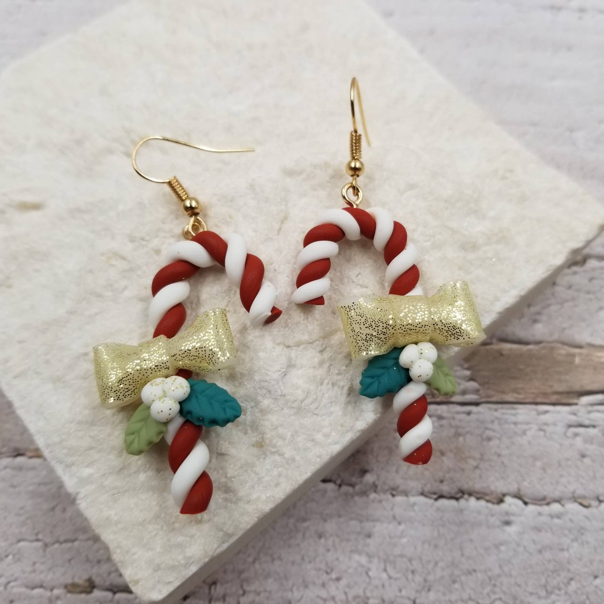 Handmade Clay Candy Cane Gift Christmas Earrings