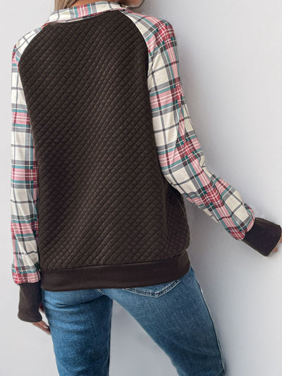 Explore More Collection - Plaid Half Zip Long Sleeve Sweatshirt