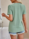 Explore More Collection - Eyelet V-Neck Short Sleeve Top