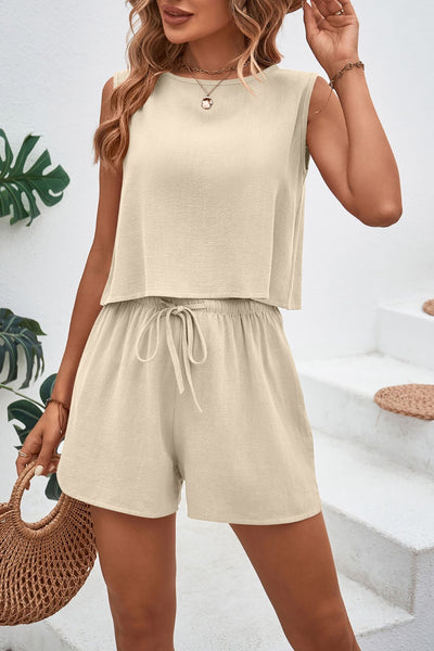 Explore More Collection - Round Neck Top and Drawstring Shorts Set