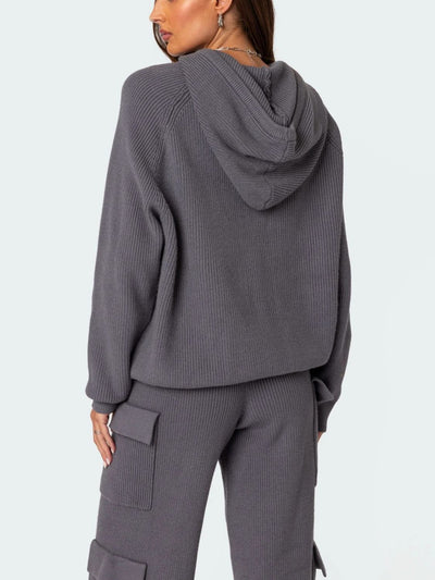 Explore More Collection - Long Sleeve Hooded Top and Pants Sweater Set