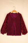 Explore More Collection - Sequin Notched Long Sleeve Blouse