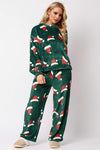 Explore More Collection - Christmas Hat Pattern Round Neck Long Sleeve Top and Pants Set