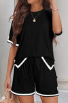 Explore More Collection - Contrast Trim Half Sleeve Top and Shorts Set