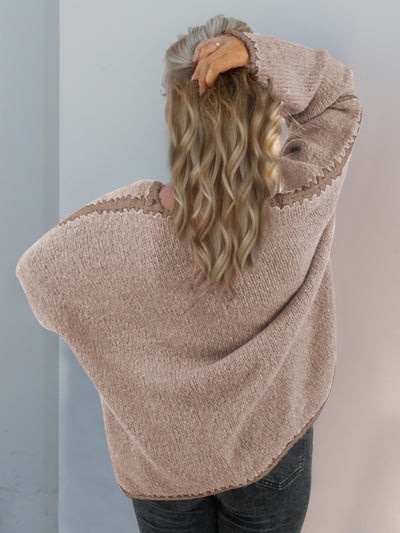 Explore More Collection - Double Take Contrast Open Front Dropped Shoulder Cardigan