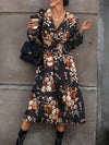 Explore More Collection - Ruffled Printed Surplice Long Sleeve Midi Dress