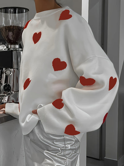 Explore More Collection - Valentine’s Day Heart Round Neck Long Sleeve Sweater