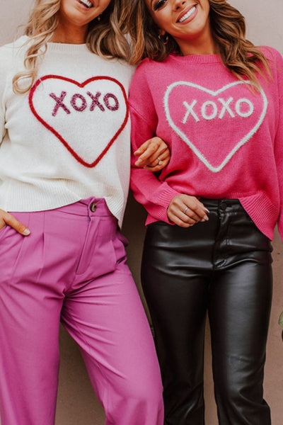 Explore More Collection - XOXO Round Neck Drop Shoulder Sweater