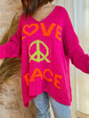 Explore More Collection - Peace Graphic V-Neck Long Sleeve Sweater