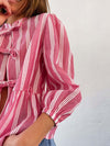 Explore More Collection - Tied Round Neck Balloon Sleeve Shirt