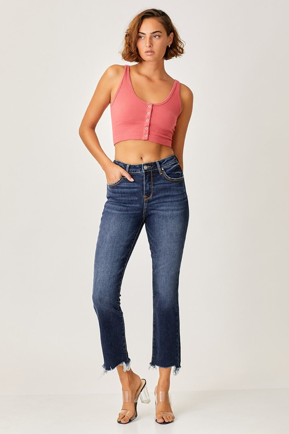 Explore More Collection Explore More Collection - Risen Full Size Frayed Hem Cropped Straight ...