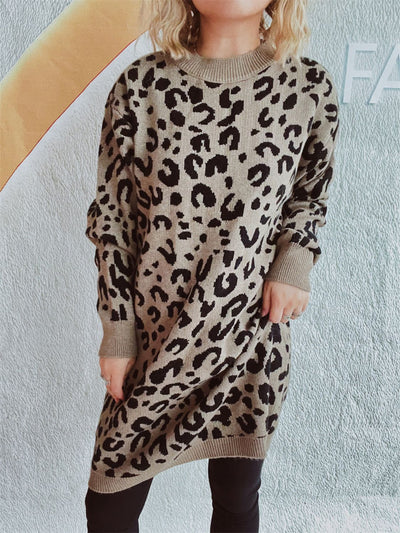 Explore More Collection - Leopard Round Neck Long Sleeve Sweater