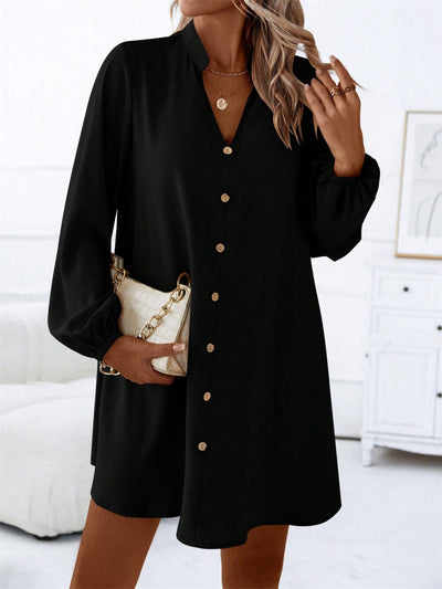 Explore More Collection - Notched Long Sleeve Mini Dress