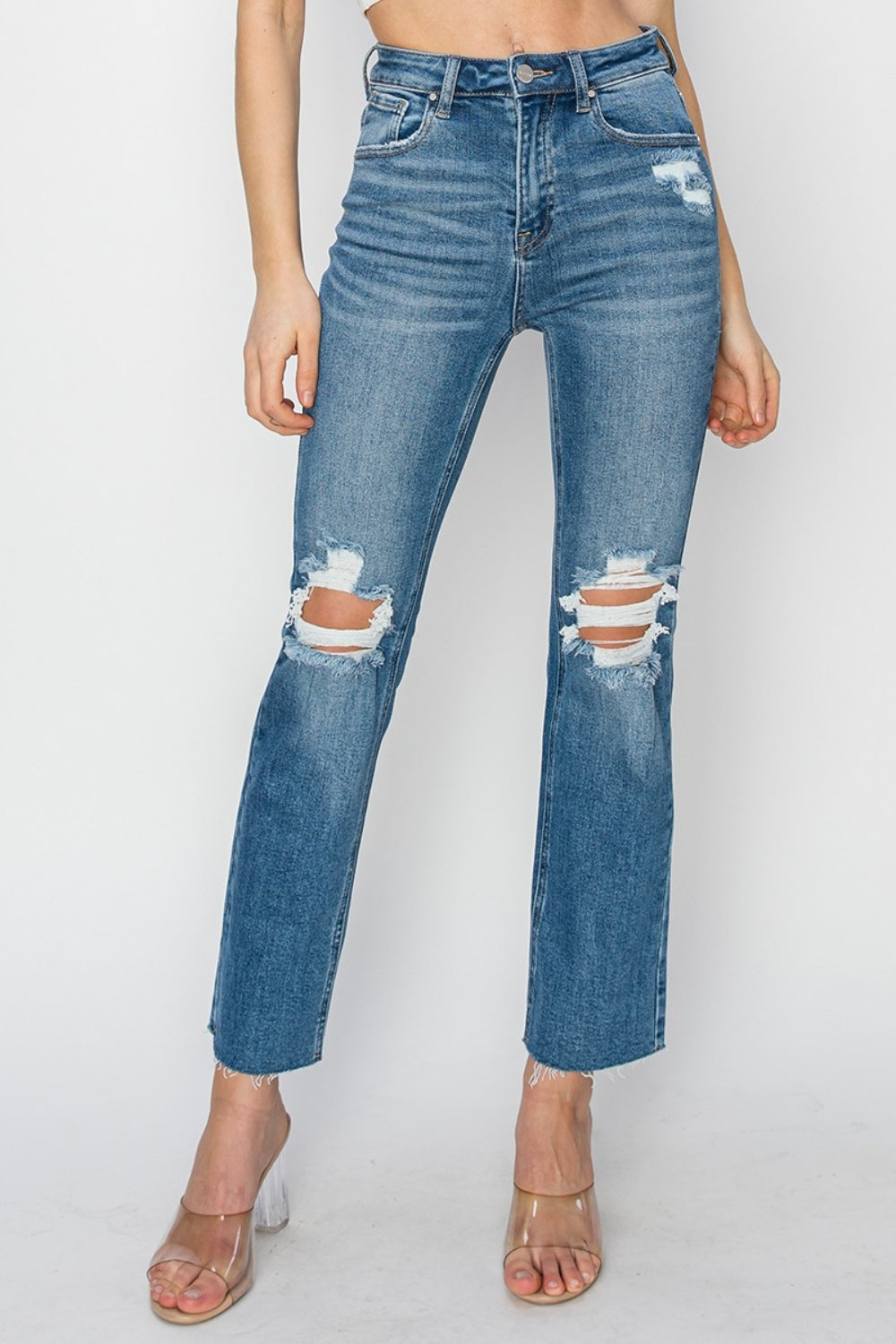 Explore More Collection - RISEN High Rise Distressed Ankle Jeans