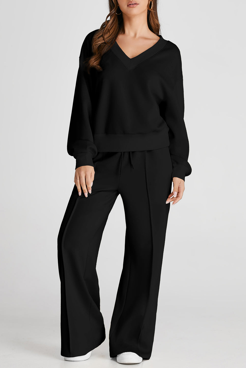 Explore More Collection - V-Neck Long Sleeve Top and Pants Active Set