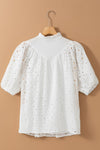 Explore More Collection - Eyelet Button Up Half Sleeve Blouse