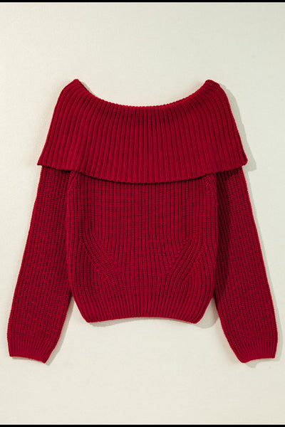 Explore More Collection - Off-Shoulder Long Sleeve Sweater