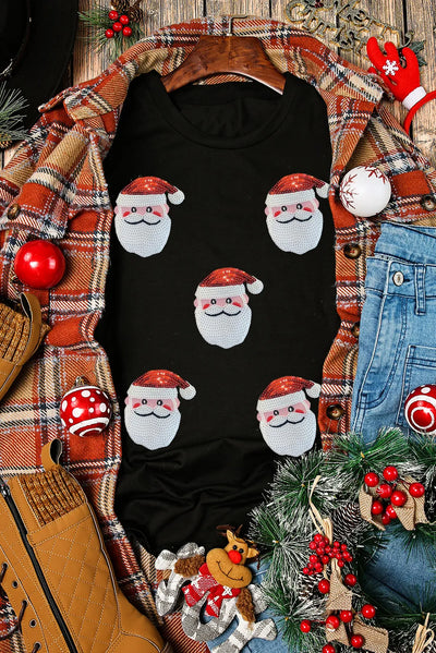 Explore More Collection - Sequin Santa Round Neck Short Sleeve T-Shirt