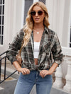 Explore More Collection - Pocketed Plaid Collared Neck Long Sleeve Shirt