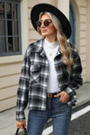 Explore More Collection - Pocketed Plaid Collared Neck Dropped Shoulder Jacket