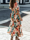 Explore More Collection - Floral Plunge Half Sleeve Dress