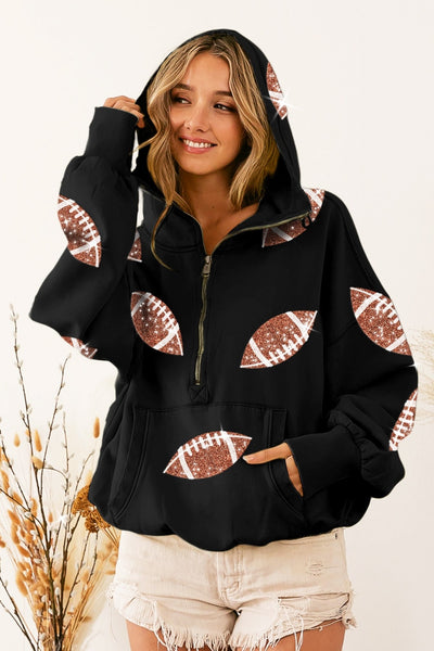 Explore More Collection - BiBi Sequin Football Half Zip Hoodie