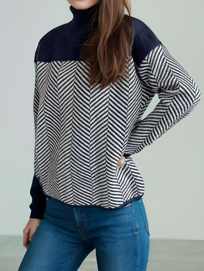 Explore More Collection - Contrast Turtleneck Long Sleeve Sweater