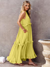 Explore More Collection - Ruffled Sleeveless Tiered Maxi Dress with Pockets