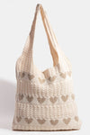 Explore More Collection - Fame Contrast Heart Crochet Tote Bag