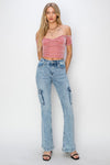 Explore More Collection - RISEN Full Size High Rise Cargo Flare Jeans