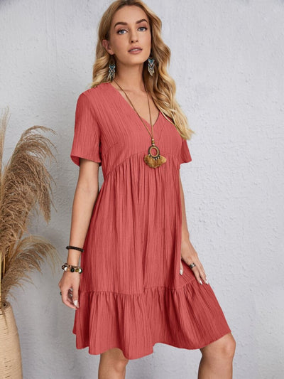 Explore More Collection - Full Size V-Neck Short Sleeve Dress