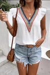 Explore More Collection - Full Size Ruffled V-Neck Cap Sleeve Blouse