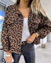 Explore More Collection - Leopard Raw Hem Denim Jacket