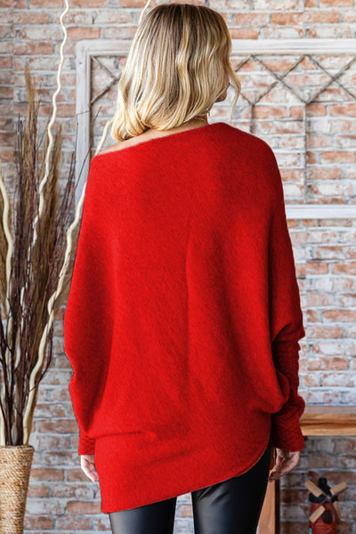 Explore More Collection - First Love Full Size Asymmetrical Hem Dolman Sleeve Sweater