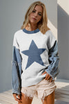 Explore More Collection - Double Take Full Size Star Pattern Raw Edge Long Sleeve Sweater