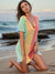 Explore More Collection - Openwork Color Block V-Neck Short Sleeve Cover-Up