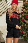 Explore More Collection - MERRY Round Neck Long Sleeve Top and Shorts Set