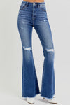 Explore More Collection - RISEN Full Size High Rise Distressed Raw Hem Flare Jeans