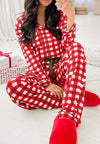 Explore More Collection - Plaid Collared Neck Long Sleeve Top and Pants Set